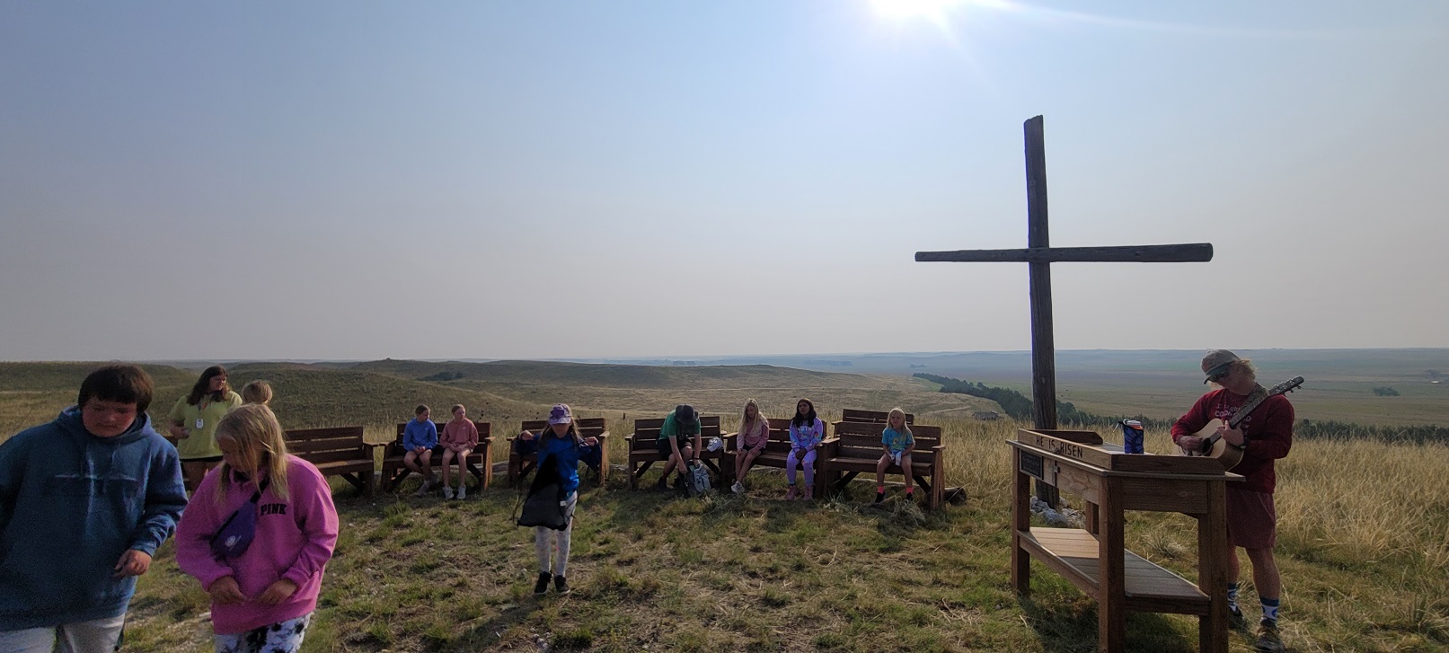 Group of campers in pray outdoors