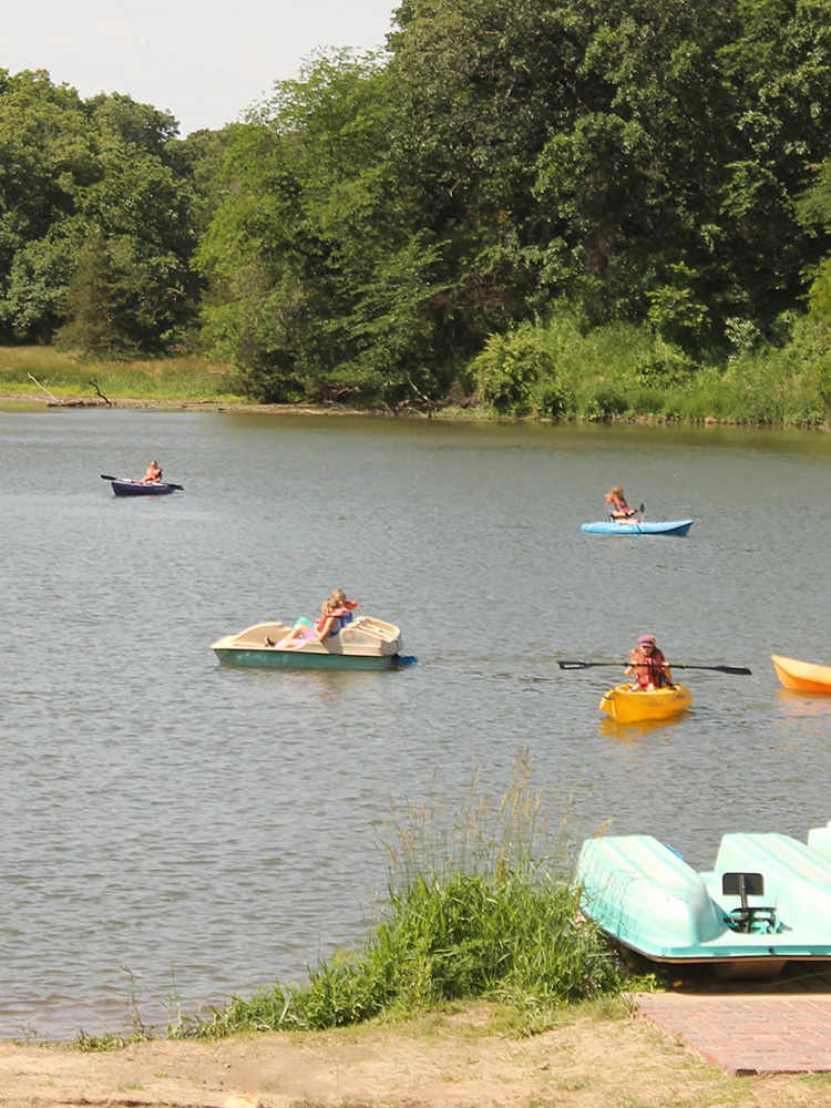 lake scene with paddle boats